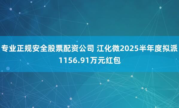 专业正规安全股票配资公司 江化微2025半年度拟派1156.91万元红包