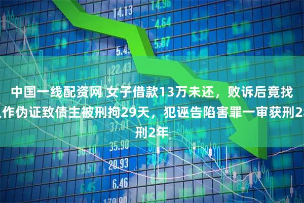 中国一线配资网 女子借款13万未还，败诉后竟找人作伪证致债主被刑拘29天，犯诬告陷害罪一审获刑2年
